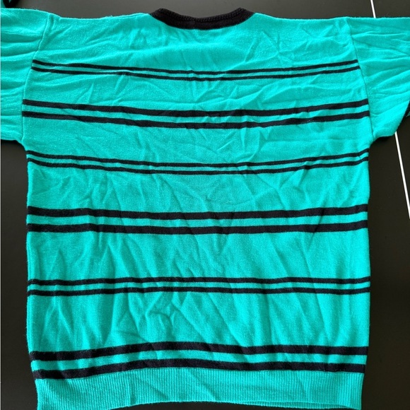 Retro Teal & Black Striped Sweater – Size M - Picture 9 of 9
